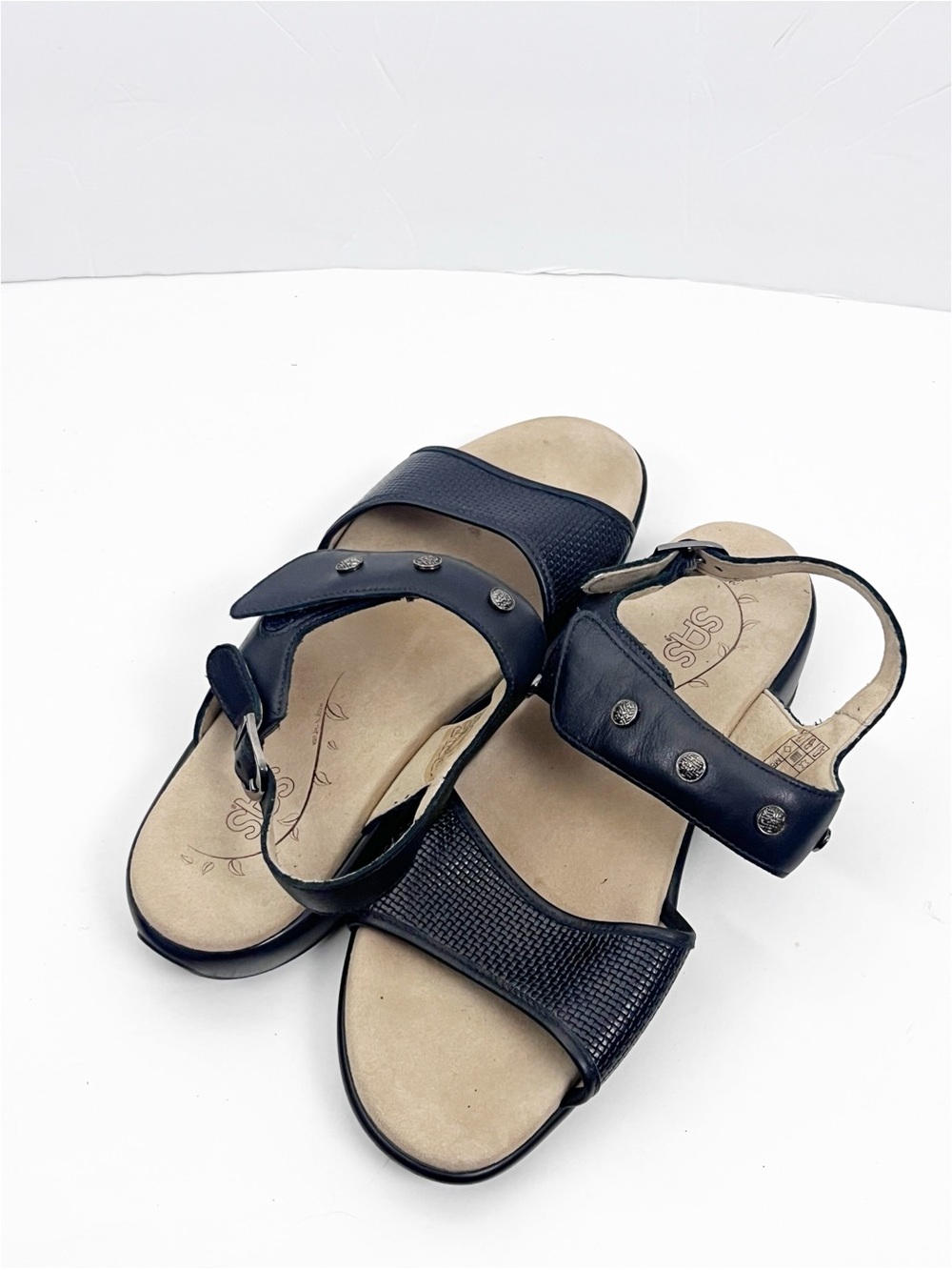 SAS Lisette Black Woven Jeweled Adjustable Straps Sandals 9.5M Casual Comfort